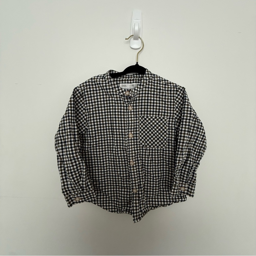 Zara Kids Checkered Shirt - Olive and dark Blue and White 2-3T